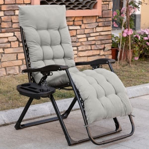 Outsunny Padded Zero Gravity Chair, Folding Recliner Chair, Patio Lounger with Cup Holder, Adjustable Backrest, Removable Cushion for Outdoor, Patio, Deck, and Poolside, Grey
