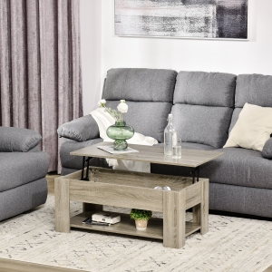 HOMCOM Lift Top Coffee Table with Hidden Storage Compartment and Open Shelf, Pop Up Coffee Table for Living Room, Grey