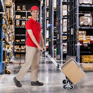 DURHAND 6-Wheels Up Stairs Trolley Hand Trucks Foldable Steel Load Cart W/ Fixed Rope