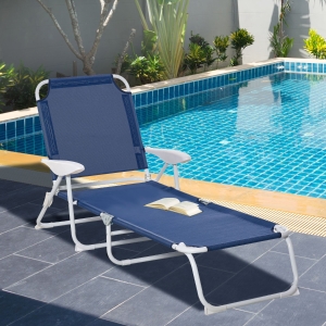 Outsunny Adjustable Sun Beach Lounger Patio Garden Reclining Bed Portable Folding Camping Cot Blue