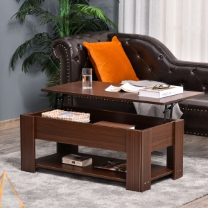HOMCOM Lift Top Coffee Table with Hidden Storage Compartment and Open Shelf, Pop Up Coffee Table for Living Room, Brown