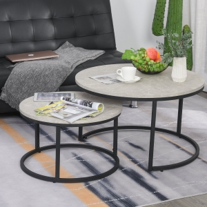 HOMCOM 2-PCS Modern Elegance Stack Design Coffee Table Set with Metal Base Home Office