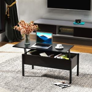 HOMCOM 39" Modern Lift Top Coffee Table Convertible Tea Desk with Hidden Storage Compartment Black