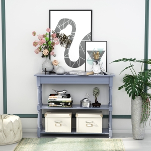 HOMCOM Console Table Modern Sofa Table with 2 Tier Shelves for Living Room, Entryway, Bedroom, Grey