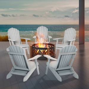Outsunny Folding Adirondack Chair with Ottoman, Outdoor Wooden Lounger for Patio, Porch, Poolside, Garden, White