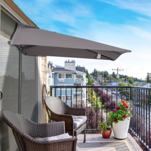 Outsunny 8ft Half Round Umbrella Outdoor Balcony Parasol Patio Garden Outdoor Window Sun Shade w/ 5 Ribs Grey