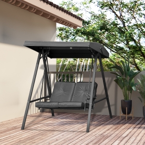 Outsunny 2 Seater Covered Outdoor Swing Chair Lounger Hammock Bench with Cushion Tilt Canopy, Black