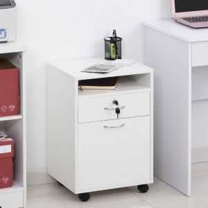 HOMCOM 24" Vertical Filing Cabinet with Lock, Mobile File Cabinet with Wheels, Storage Office Cabinet with Drawer, White