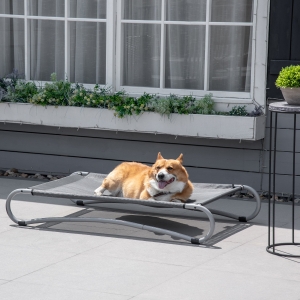 PawHut Pet Bed, Sturdy Dog Cot, Steel Frame and Breathable Mesh Surface, Unique Designed Elevated Bottom, for Indoor or Outdoor Use, Grey