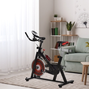 Soozier Indoor Exercise Bike Upright Bicycle with LCD Monitor Health and Fitness Cycling Sport Black