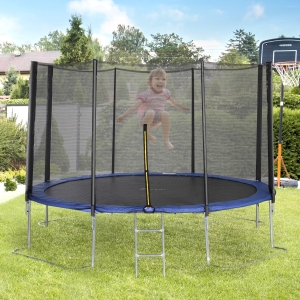 Soozier 12ft Trampoline with Safety Enclosure Net and Non-Slip Ladder for Kids, Teens and Adults Indoor and Outdoor Use, Blue