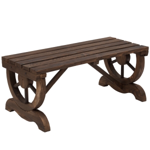 Outsunny Rustic Wood Wheel Outdoor Garden Bench for 2-People with a Unique Wheel Design on the Legs & Durable Build