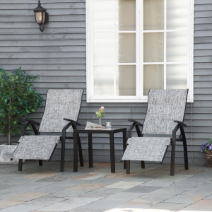 Outsunny Lounger Chair Set of 3 with Adjustable Backrest and Footrest, Patio Chaise Lounge with Side Table, Grey