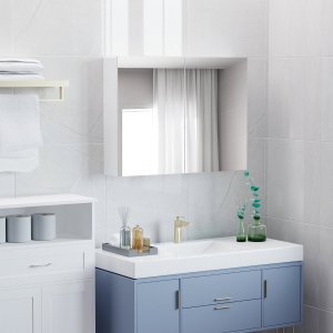 HOMCOM Bathroom Mirror Cabinet, Wall-Mounted Storage Organizer with Double Doors, Adjustable Shelf, White