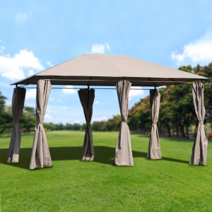 Outsunny 13'x 10' Outdoor Patio Gazebo Garden Pavilion Backyard Canopy Party Tent Shelter with Steel Frame and Curtains, khaki
