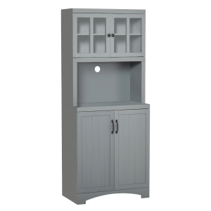 HOMCOM Accent Kitchen Buffet and Hutch Wooden Storage Cabinet with Glass Framed Door, and Microwave Space, Grey