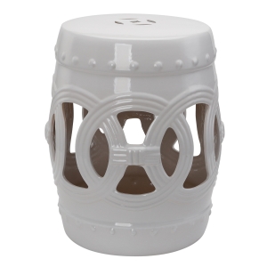 Outsunny 14" Heavy Duty Multi-Use Ceramic Garden Stool / Round Side Table / Foot Rest with Knotted Ring Design White