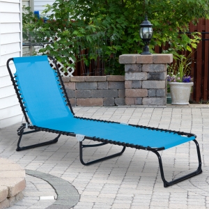 Outsunny Adjustable Folding Beach Bed Reclining Lounger Cot Lightweight Portable Camping Hiking Backyard Outdoor Recliner Seat Blue