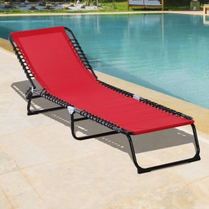 Outsunny Adjustable Folding Beach Bed Reclining Lounger Cot Lightweight Portable Camping Hiking Backyard Outdoor Recliner Seat Wine Red