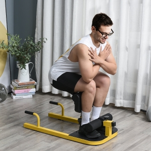 Soozier Multifunction Adjustable Squat Machine Deep Sissy Squat Leg Exerciser Push Up Ab Strength Training Home Gym Workout Yellow