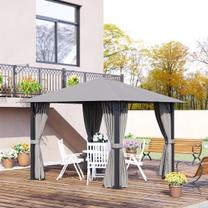 Outsunny 10' x 10' Patio Gazebo Outdoor Canopy Shelter with Sidewalls, Vented Roof, Aluminum Frame for Garden, Lawn, Backyard and Deck, Grey