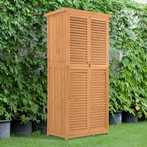 Outsunny 3' x 5' Wooden Garden Storage Shed, Sheds & Outdoor Storage with Asphalt Roof & 2 Large Wood Doors with Lock, Natural