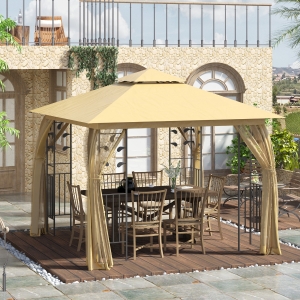 Outsunny 10'L x10'W Gazebo Canopy Waterproof Sun Shade Sunshelter 2-tier UV Protect for Outdoor Patio, Beige