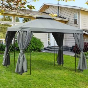 Outsunny 10' x 10' Outdoor Patio Garden Gazebo Canopy Shelter with Pavilion Sidewalls for Garden Events, Dark Grey