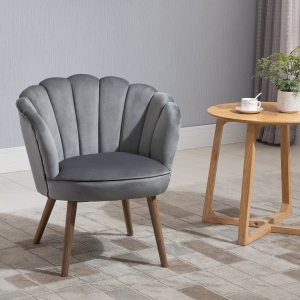 HOMCOM Modern Accent Chair Leisure Club Chair with Velvet-Touch Fabric Wood Legs for Living Room, Dark Grey
