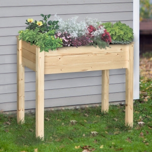 Outsunny 34''x18''x30'' Wooden Patio Elevated Garden Bed Outdoor Flower Stand Yard Natural Plant Table Raised Flower Planter w/ Inner Bag