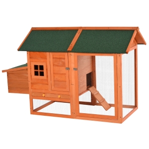 PawHut 67" Wooden Chicken Coop Outdoor Chicken House Small Animal Habitat Hen House Poultry Cage with Removable Tray Openable Nesting Box Backyard