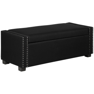 HOMCOM Nailhead Trim Upholstered Flip Top Storage Bench, Fabric Ottoman for Bedroom, or Living room, Dark Grey