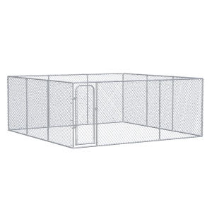 PawHut Outdoor Dog Kennel, Galvanized Chain Link Fence Heavy Duty Pet Run House, Chicken Coop with Secure Lock Mesh Sidewalls for Backyard Garden, Silver