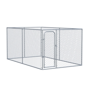 PawHut Outdoor Dog Kennel, Galvanized Chain Link Fence Heavy Duty Pet Run House, Chicken Coop with Secure Lock Mesh Sidewalls for Backyard Garden, Silver,