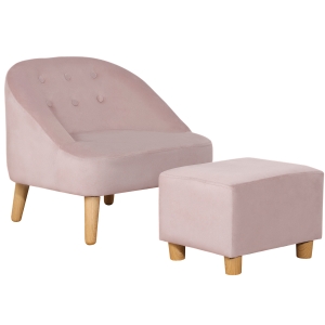 Qaba Kids Sofa Set, Toddler Chair, Sofa & Ottoman for Bedroom, Playroom, Children's Couch for 3-5 Year Olds, Pink