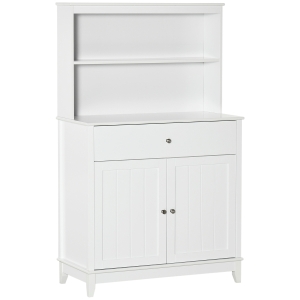 HOMCOM Modern 58" Kitchen Buffet with Hutch, Microwave Cabinet with Drawer and Storage Cupboard for Dining Room, White