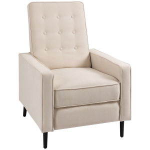 HOMCOM Manual Recliner, Fabric Tufted Club Chair, Home Theater Seating Reclining Sofa for Living Room, Cream White