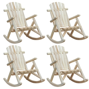 Outsunny Outdoor 4PC Rustic Single Rocking Chair Set, Adirondack Garden Chair, Burlywood