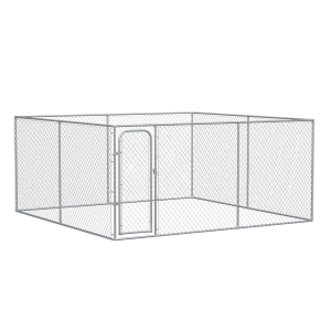 PawHut Outdoor Dog Kennel, Galvanized Chain Link Fence Heavy Duty Pet Run House, Chicken Coop with Secure Lock Mesh Sidewalls for Backyard Garden, Silver
