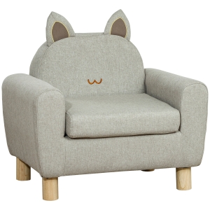 Qaba Kids Sofa, Armrest Chair for Preschool, Toddler Couch for Kids Room, Kindergarten with Ear Modeling, Eucalyptus Wood, Grey