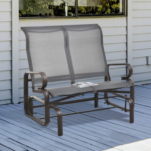Outsunny Double Seat Glider Garden Bench Outdoor Rocking Porch Chair Yard Swing Chair Rocker Lounger Patio Furniture, Grey