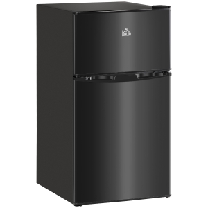 HOMCOM Double Door Mini Fridge with Freezer, 3.2 Cu.Ft Compact Refrigerator with Adjustable Shelf, Adjustable Thermostat and Reversible Door, Black