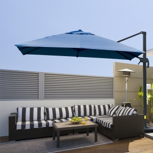 Outsunny 10x10ft Cantilever Umbrella Rotatable Square Top Market Parasol with 4 Adjustable Angle for Backyard Patio Outdoor Area, Blue