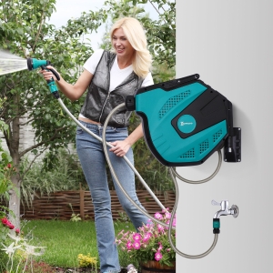 Outsunny 49' Water Hose Reel Hose Wall Mounted Retractable Garden Hose Reel