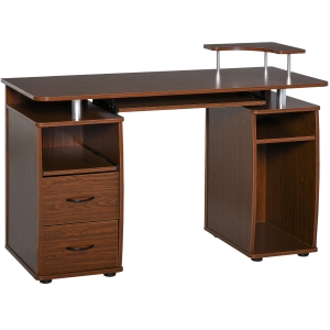 HOMCOM Multi-Function Computer Desk Home Office Workstation with Keyboard Tray, Elevated Shelf,Sliding Scanner Shelf and CPU Stand, Walnut Brown