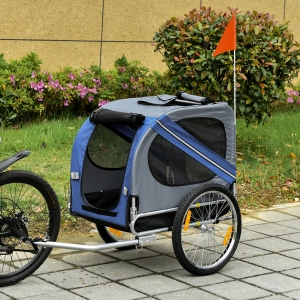 Aosom Pet Bicycle Trailer Dog Cat Bike Carrier Blue and Grey