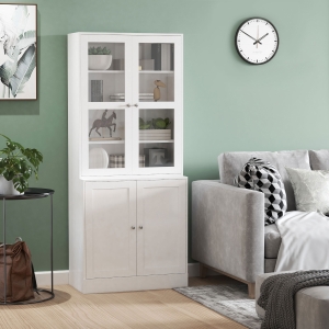 HOMCOM Bookcase Storage Cabinet with Doors, Modern Tall Bookshelf with 2 Adjustable Shelves, Display Unit for Study, Living Room, Office, White
