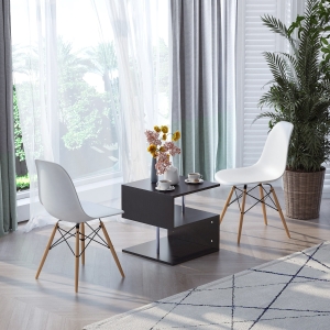 HOMCOM Wooden S Shape End Table 3 Tier Storage Shelves Organizer Living Room Side Table Desk Black