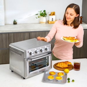 HOMCOM 7-in-1 Toaster Oven 21Qt 4-Slice Convection Oven with Warm Broil Toast Bake Air Fryer Setting 60min Timer Adjustable Thermostat 3 Crust Shades 4 Accessories 1550W for Countertop