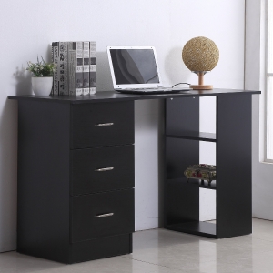 HOMCOM Computer Desk with Cabinet Study Table Student Workstation w/ 3 Shelf & 3 Storage Drawers Black